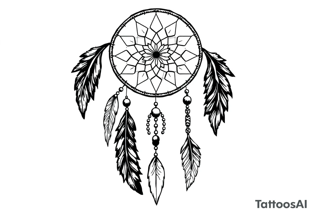 native dreamcatcher with flowing feathers and sacred beads tattoo idea