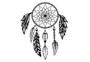 native dreamcatcher with flowing feathers and sacred beads tattoo idea