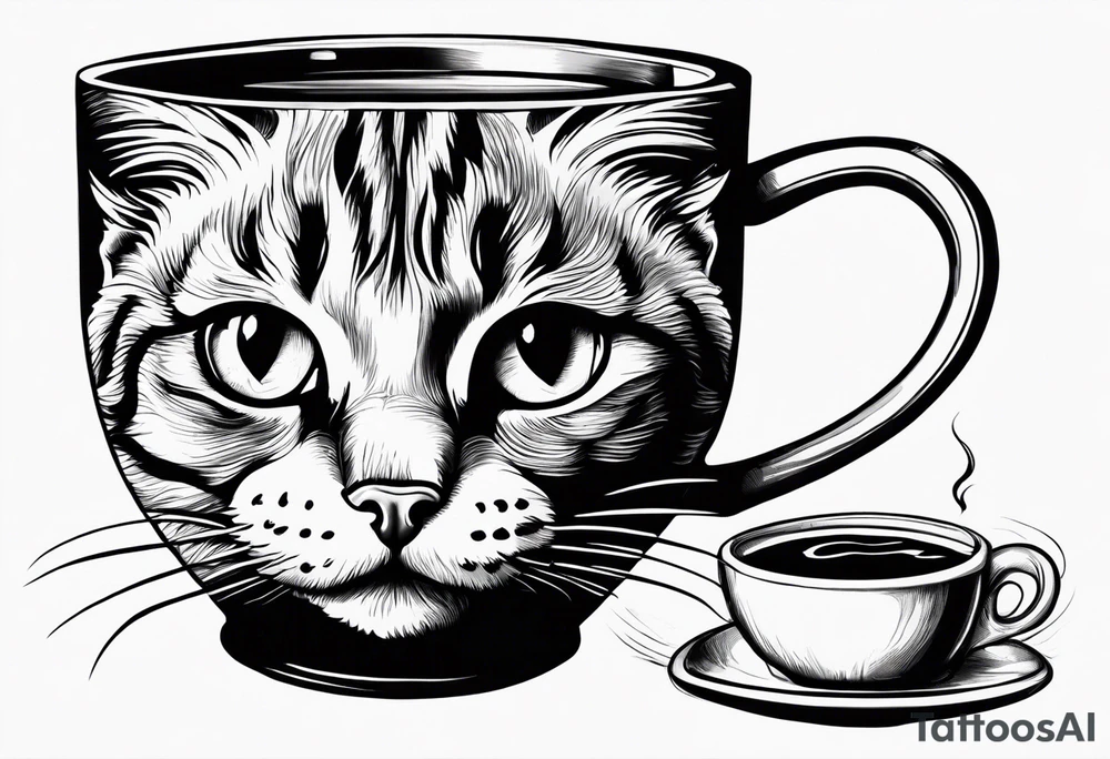 Cat coming out of coffee mug tattoo idea