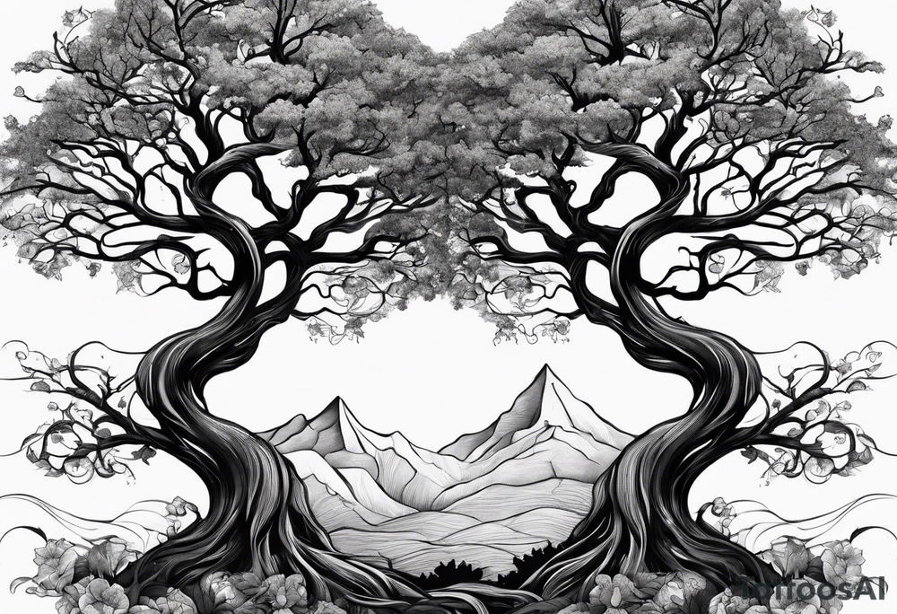 Two seperate trees twisting together tattoo idea