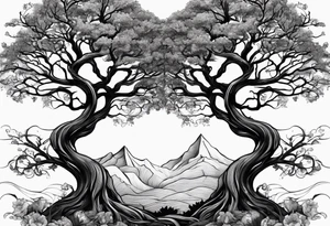 Two seperate trees twisting together tattoo idea