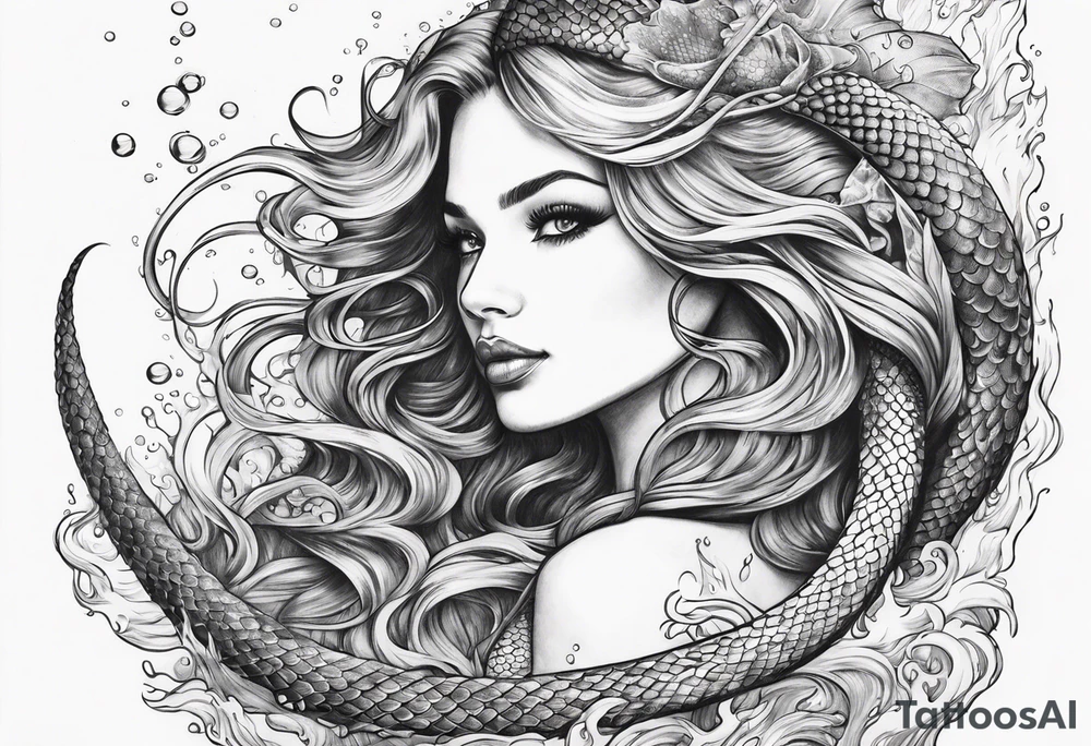underwater, flowing serpent tail mermaid tattoo idea