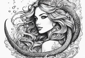 underwater, flowing serpent tail mermaid tattoo idea