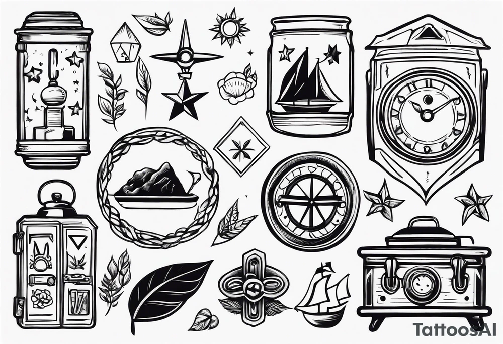 vintage theme items and symbols tattoo idea