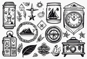 vintage theme items and symbols tattoo idea