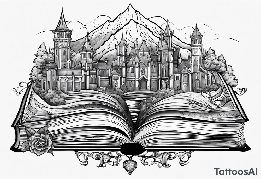 Book with lord of the ring elements in it tattoo idea