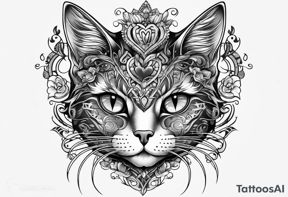 Cat and hearts tattoo idea