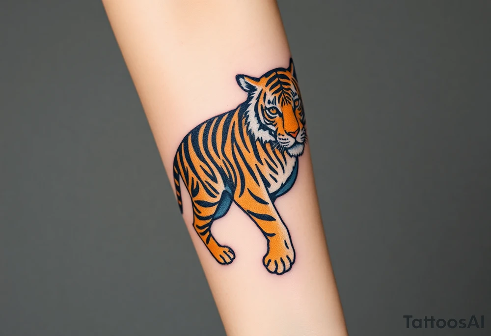 a full color cubist full body tiger illustration tattoo idea