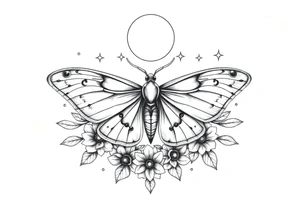 Delicate Luna moth surrounded by celestial accents tattoo idea