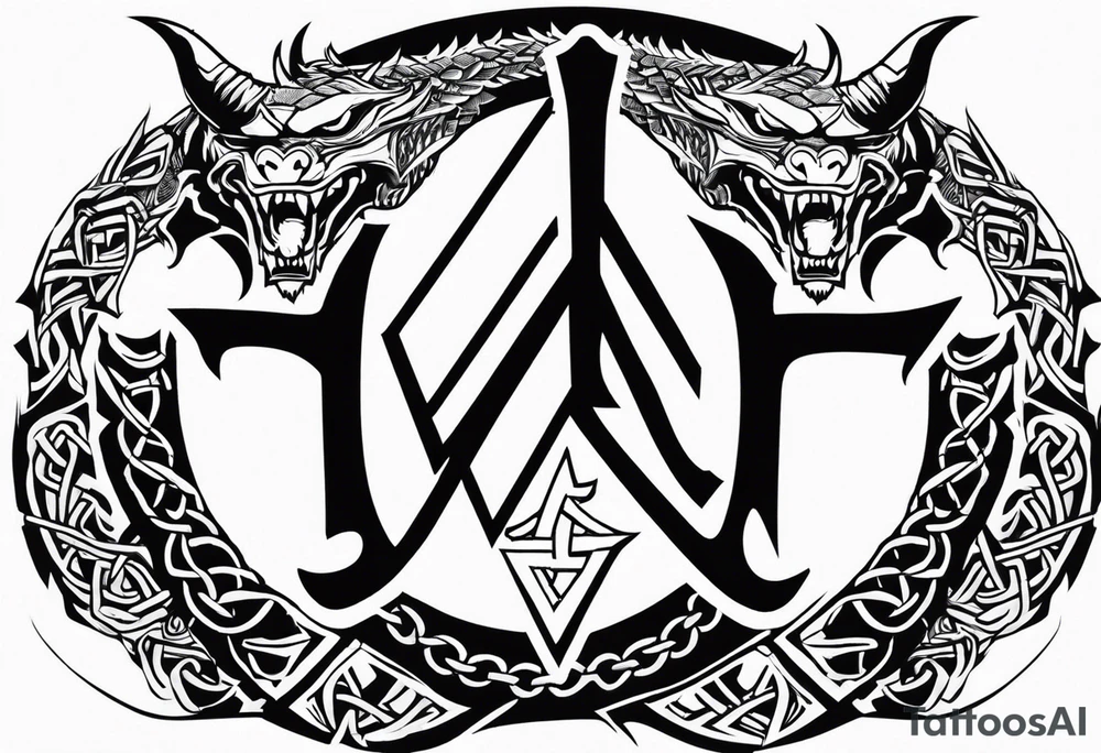 Valhalla sword shield dragon axe Valknut barbed wire chains tribal tattoo idea