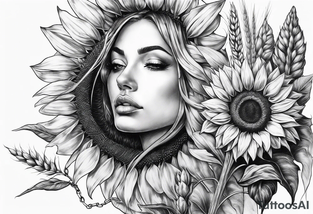 Sunflower, wheat, and barbed wire half sleeve tattoo idea