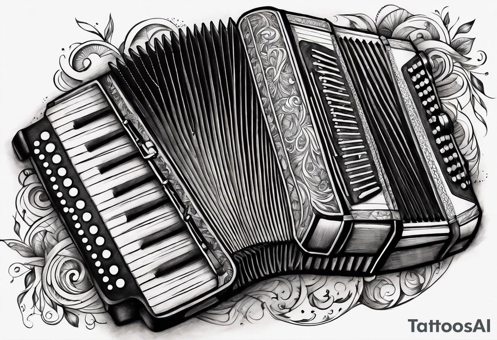 Accordion on a burn paper tattoo idea