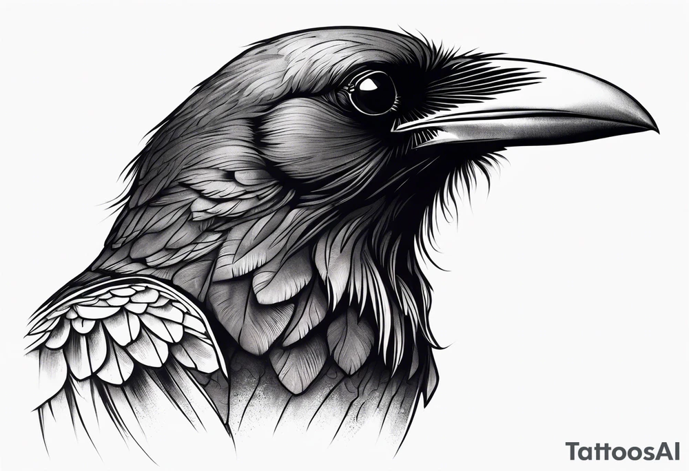 a scary black raven facing left tattoo idea