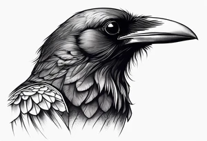 a scary black raven facing left tattoo idea