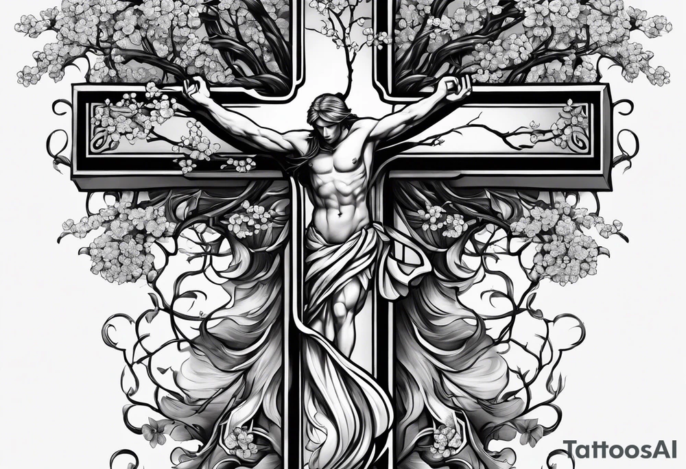 Cherry tree wrapped around a cross tattoo idea
