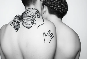 an eskimo kiss between a little girl with a curly ponytail and a dad with short curly hair - just the outline tattoo idea