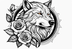 Rose with flames from top into a wolf tattoo idea