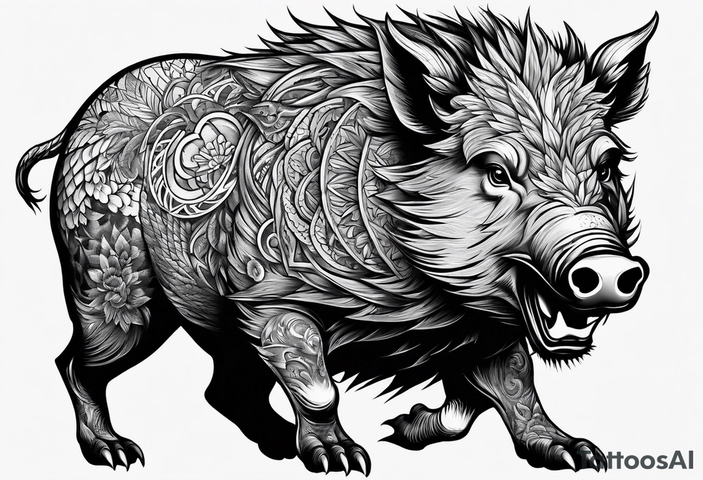 angry boar from front with legs tattoo idea