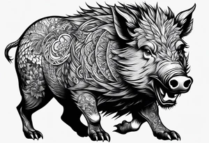 angry boar from front with legs tattoo idea