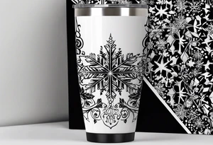 Christmas 2024 personalized name banner on a 20 oz tumbler minimalist snowflake motif tattoo idea