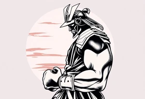 noble samurai warrior silhouette at sunset with boxing gloves tattoo idea