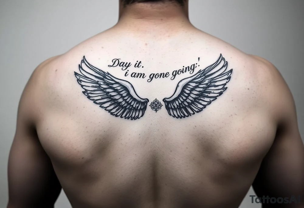 big back tattoo with words saying “one day i am going to grow wings” with wings spreading tattoo idea