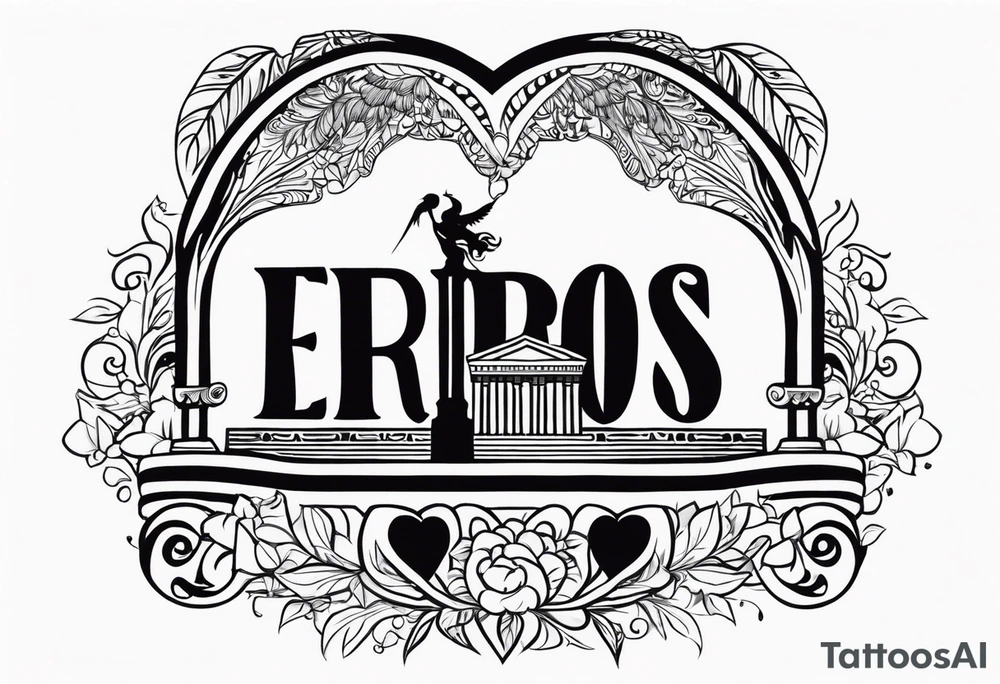 Eros definition with Greek architecture and symbols of love tattoo idea