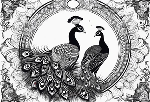 beautiful peacock with moon tattoo idea