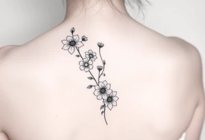 Delicate flowers vertically down the spine tattoo idea