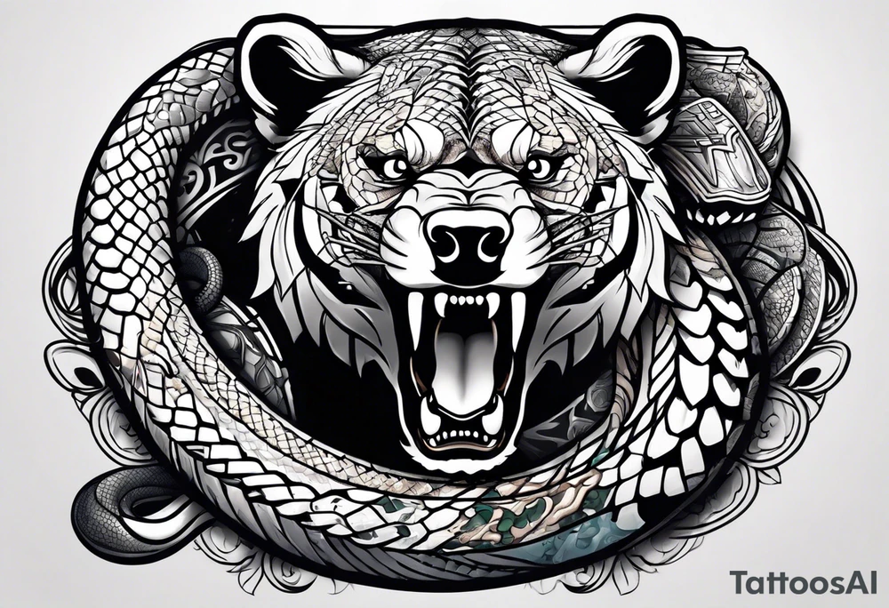 Snake wrapped around bear tattoo idea