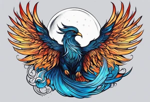 phoenix sur une lune bleu tattoo idea