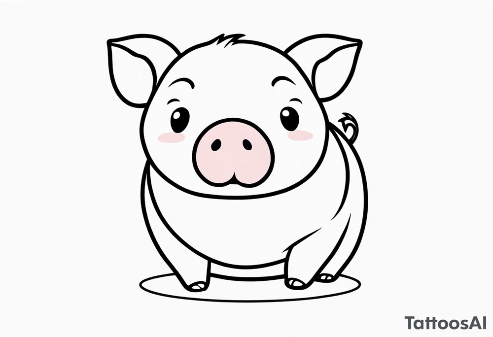 very cute chubby happy piglet.
outline only.
black and white only.
only show the piglet. no extra lines or decoration.
no black shading.
dont make the ears too big.
draw very thin lines tattoo idea