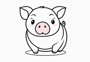 very cute chubby happy piglet.
outline only.
black and white only.
only show the piglet. no extra lines or decoration.
no black shading.
dont make the ears too big.
draw very thin lines tattoo idea