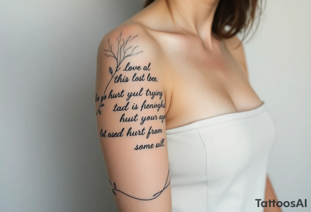 Lost hurt and trying to recover from addiction with quotes in english tattoo idea