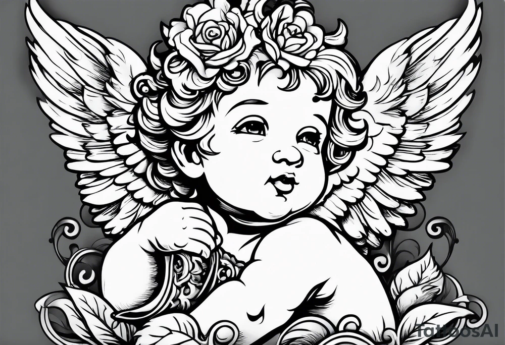 Cherub looking down tattoo idea