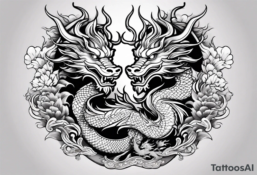 two Chinese dragons for lady design tattoo idea