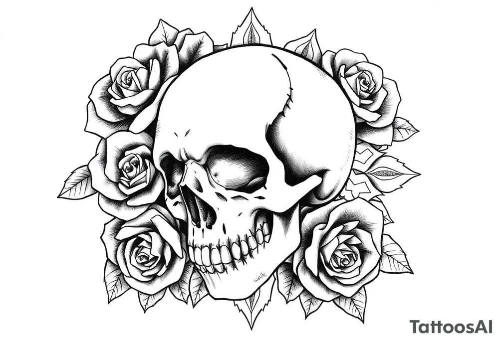 Skull with roses and mandala tattoo idea