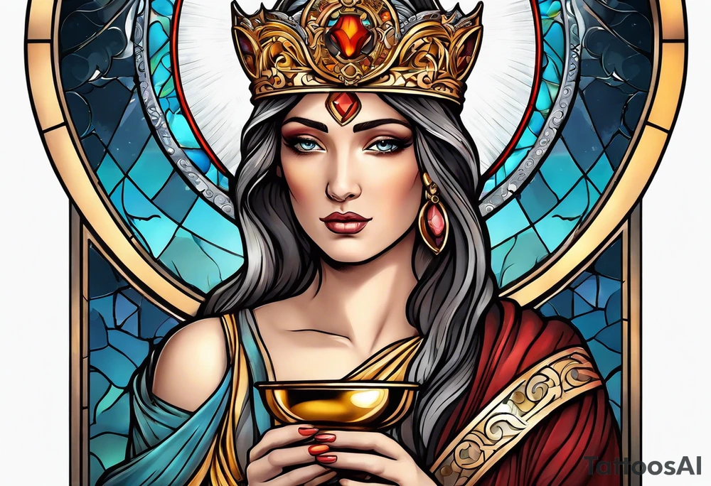 holy saint woman with halo holding a chalice tattoo idea