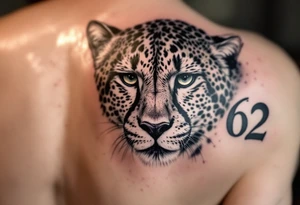 realistic cheetah with the number 62 tattoo idea