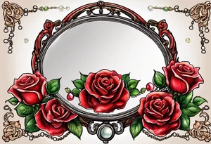Hand mirror Red roses with a chain made of pearls and seashells tattoo idea