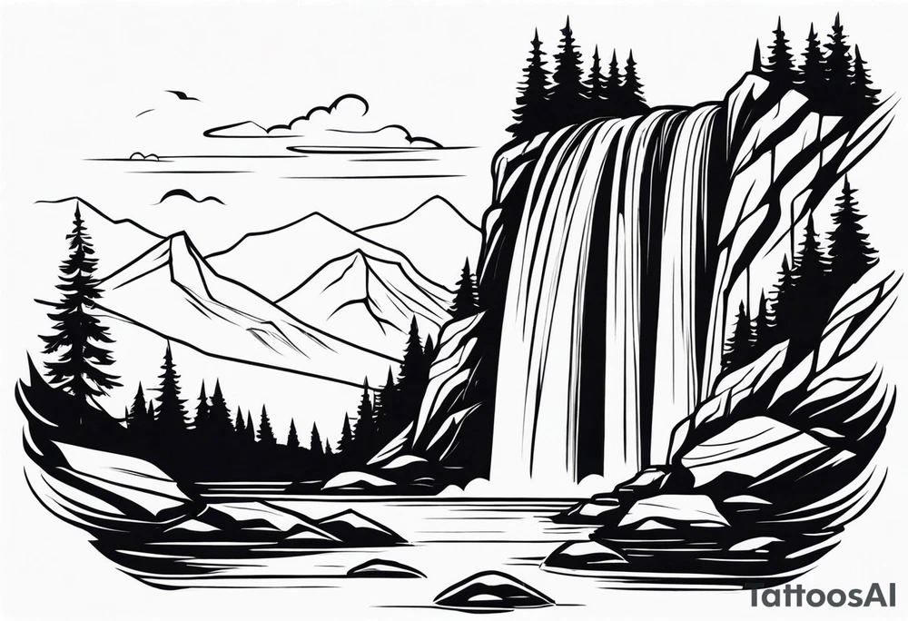 Waterfall in a nordic 
mountain tattoo idea