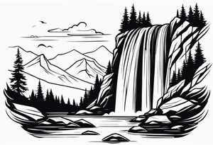 Waterfall in a nordic 
mountain tattoo idea