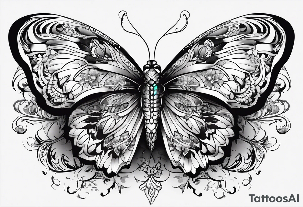 Butterflys around knife tattoo idea