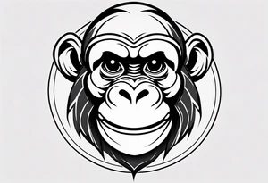Create an abstract happy monkey icon shape on a small disconnected circle where the monkey is just a shape no face tattoo idea