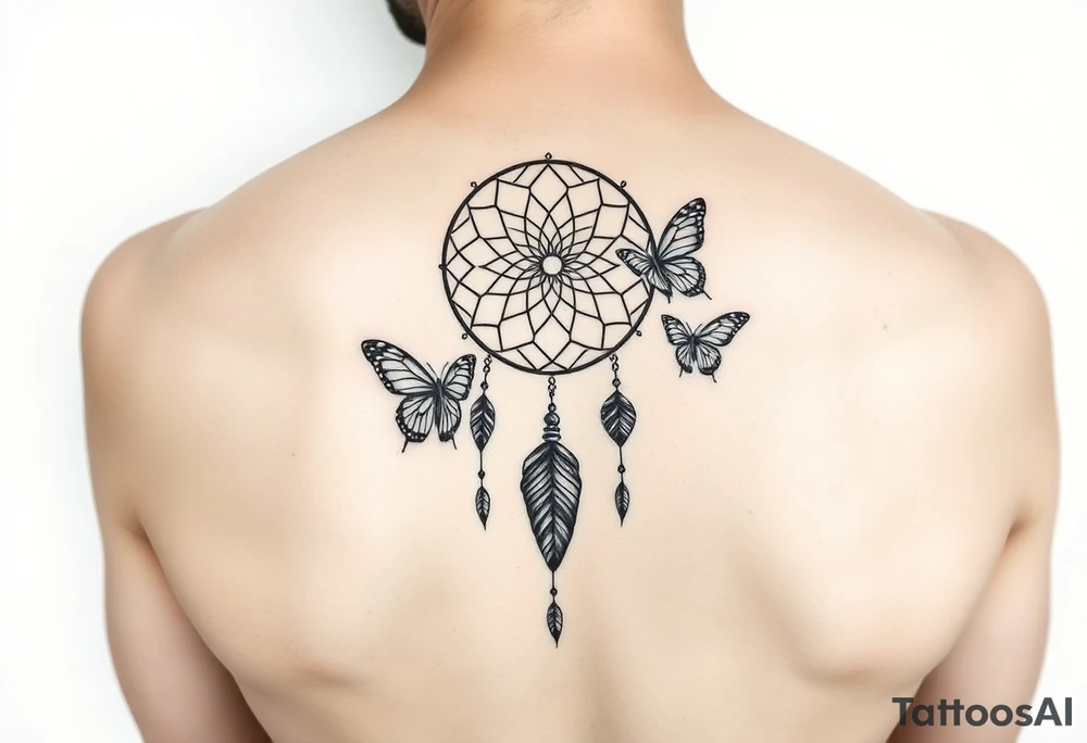 Small Simple dream catcher with butterflies tattoo idea