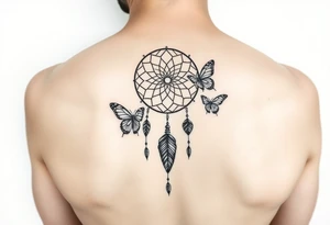 Small Simple dream catcher with butterflies tattoo idea