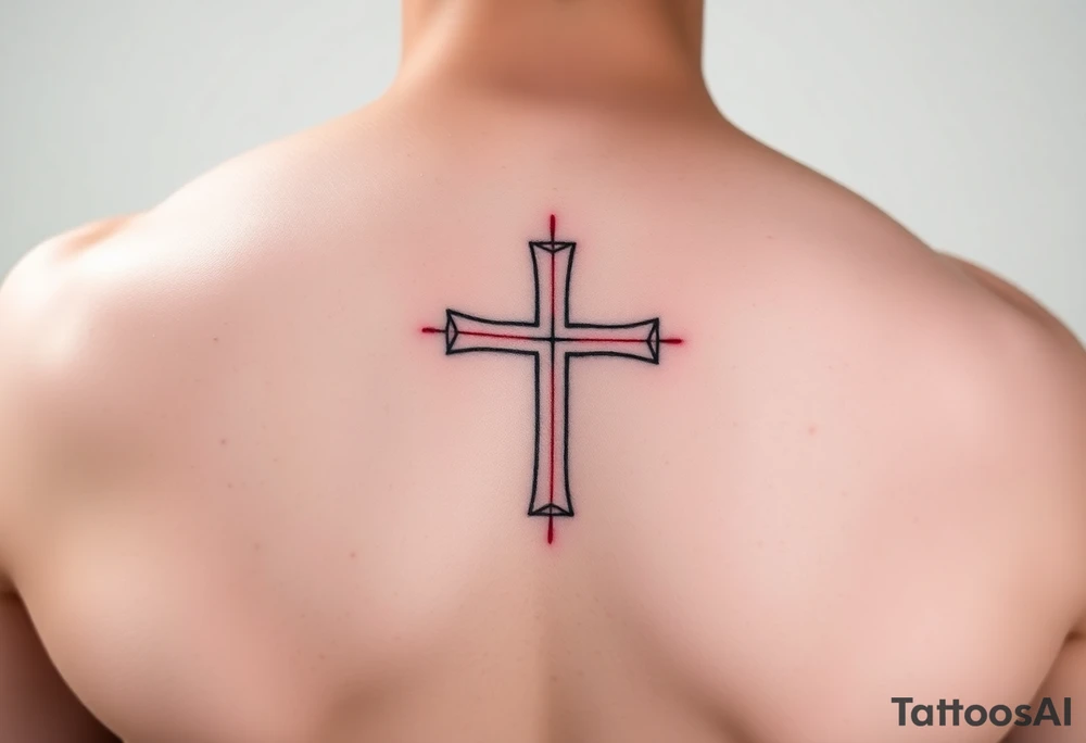 Thin red line cross tattoo idea