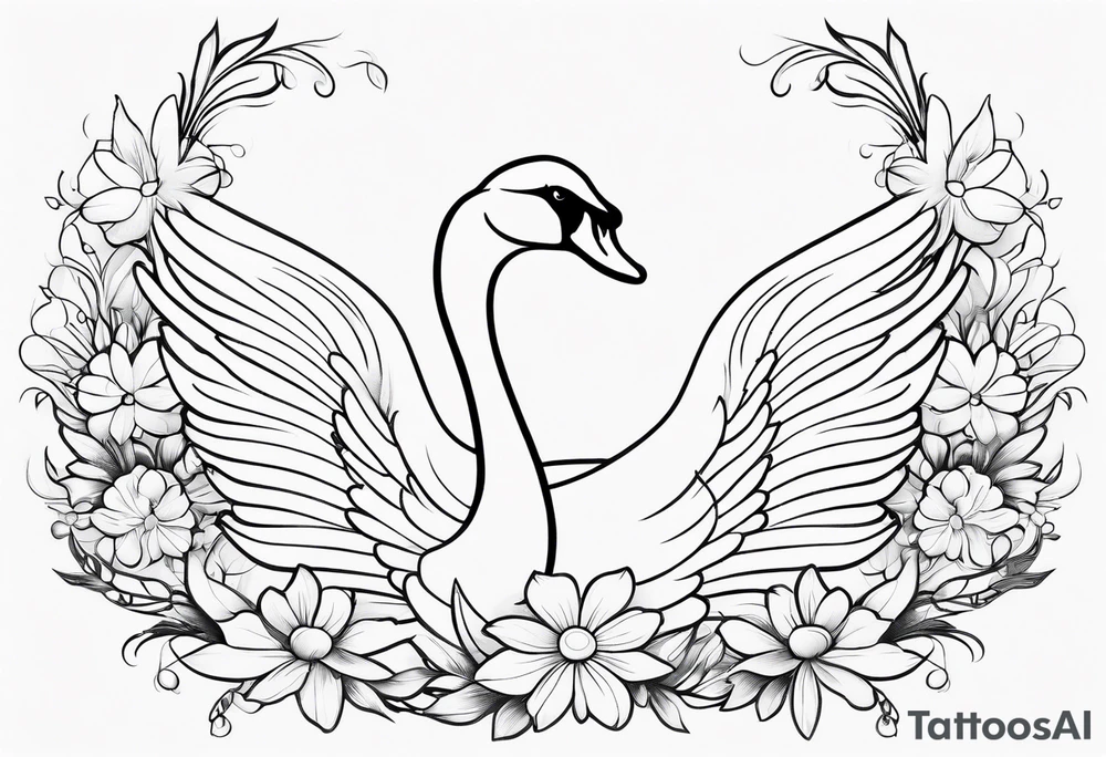 Swan outline from The Swan Princess movie incorporating a daisy flower tattoo idea