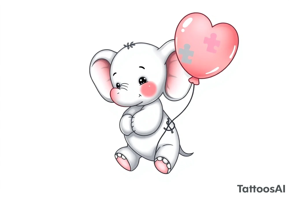 Baby elephant holding autism balloon tattoo idea