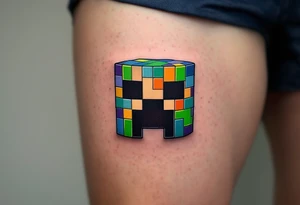 Small Minecraft creeper head block smaller more vibrant colors tattoo idea